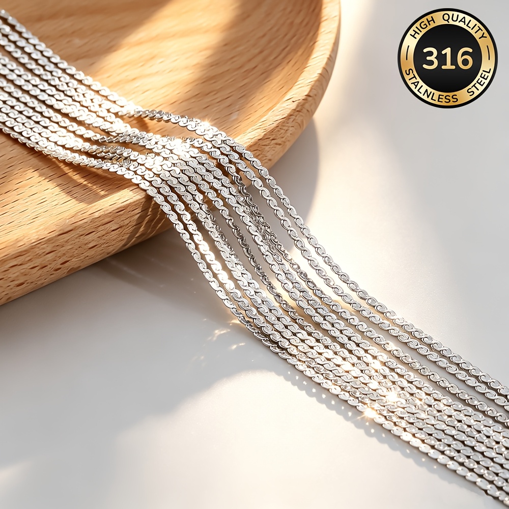 8pcs Stainless Steel Classic Flat S Chain Necklace Set, Durable Gift